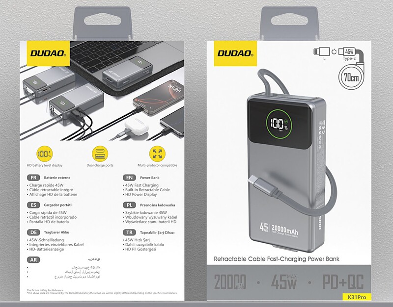 Універсальна мобільна батарея Dudao K31 Pro 20000mAh 45W Black (6977196682010)
