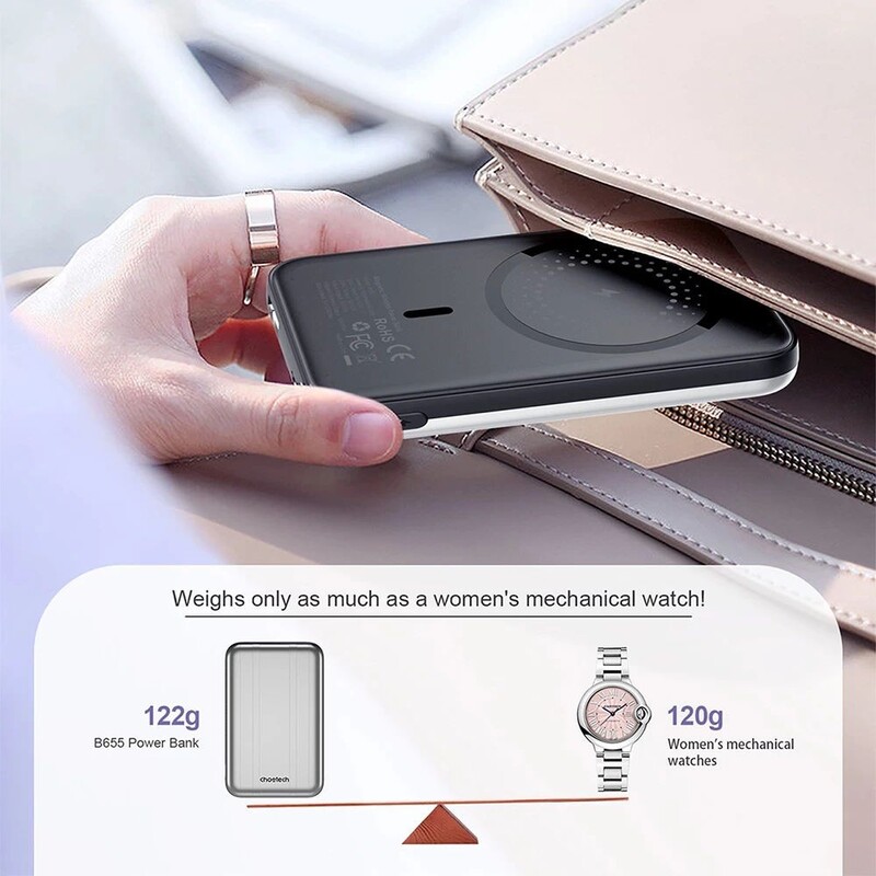 Універсальна мобільна батарея Choetech B655 MagSafe 5000 mAh Silver (6932112104779)