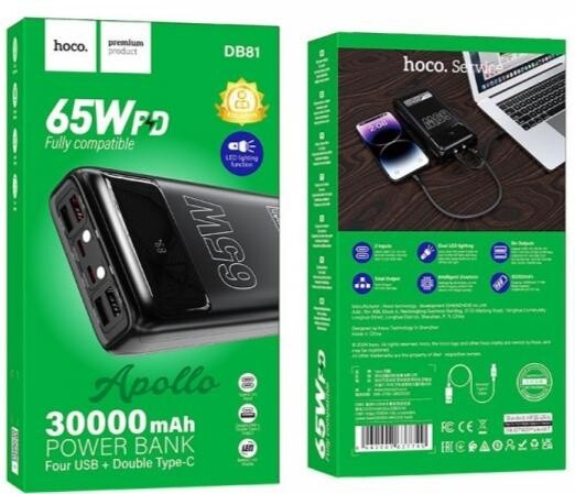 Универсальная мобильная батарея Hoco DB81 Apollo 65W 30000mAh Black (6942007637749)