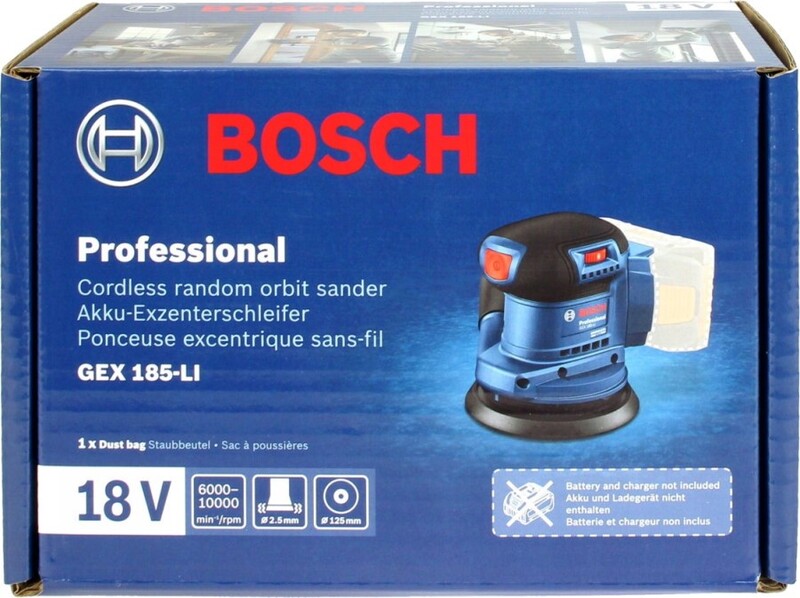 Шліфмашина Bosch Professional GEX 185-LI 18В без АКБ та ЗП (0.601.3A5.020)