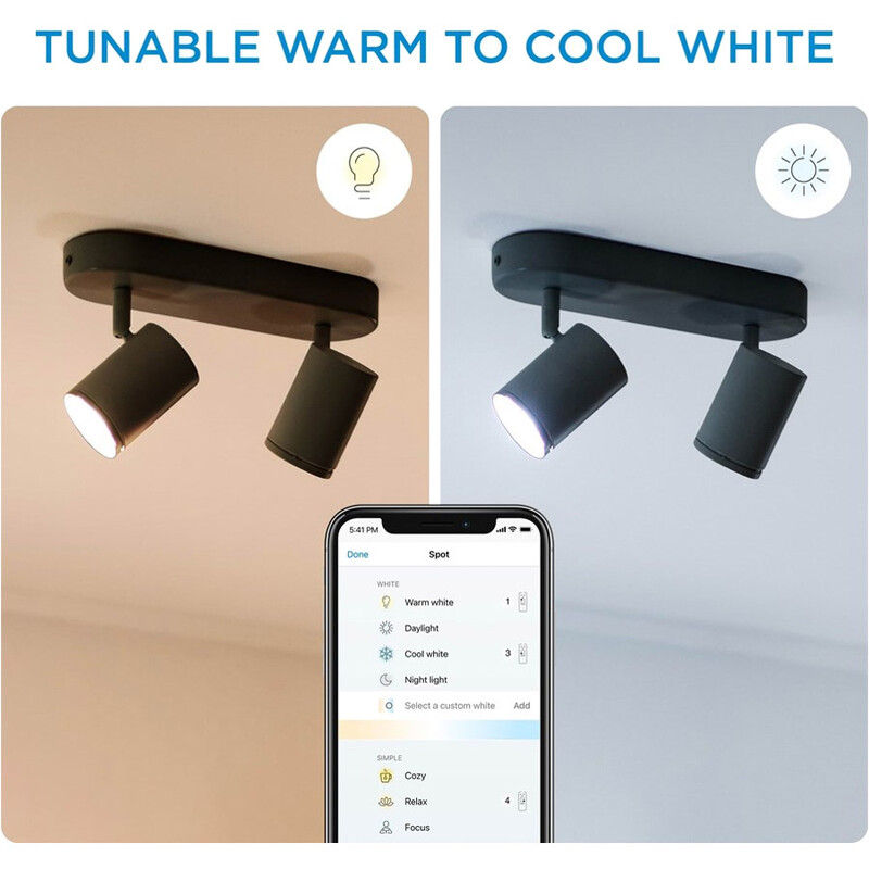 Светильник точечный накладной умный WiZ Imageo Spots 2х5W 2200-6500K RGB Wi-Fi Black (929002659101)