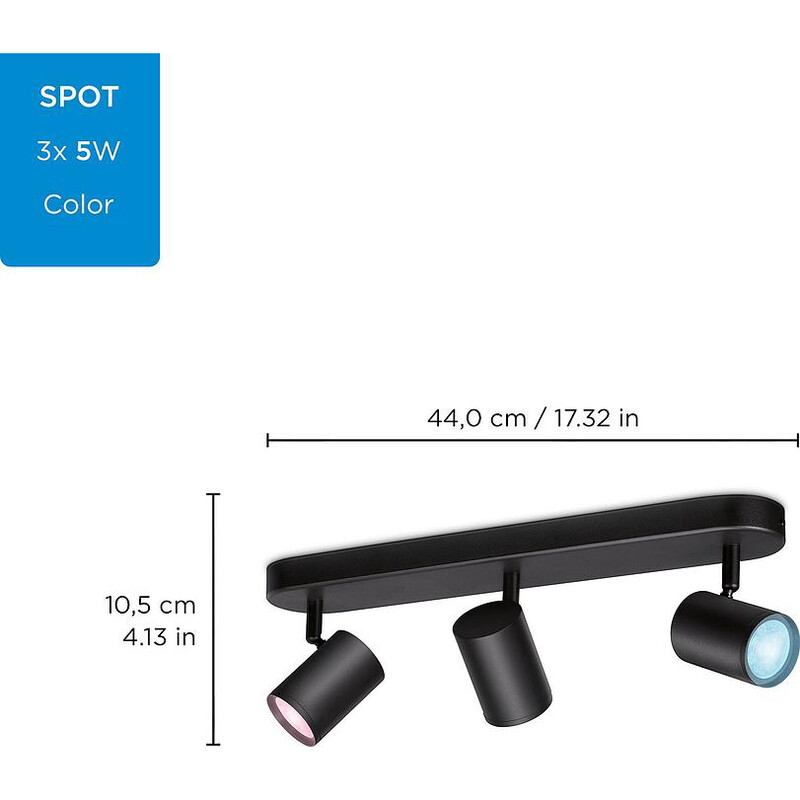 Светильник точечный накладной умный WiZ Imageo Spots 3х5W 2200-6500K RGB Wi-Fi Black (929002659201)