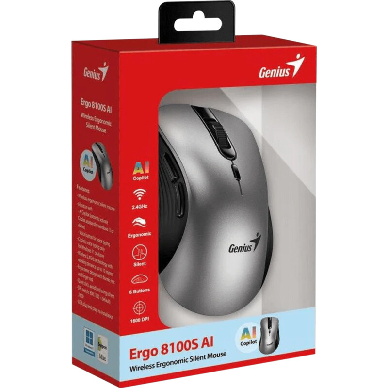Миша бездротова Genius Ergo 8100S AI Silent Gray Wireless (31030040404)
