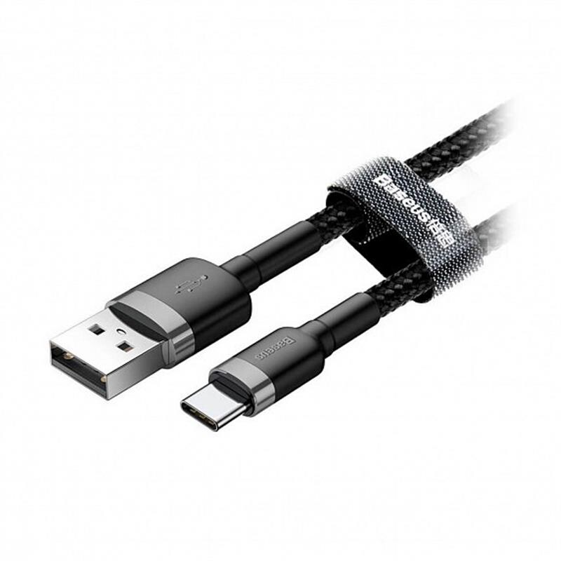 Кабель Baseus Cafule USB-USB-C, 1м Grey/Black (CATKLF-BG1)_