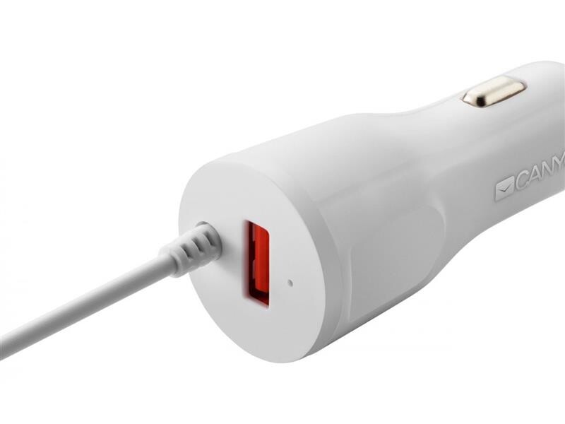 Автомобильное зарядное устройство Canyon (1USB, 2.4A) White (CNE-CCA033W) + кабель Lightning