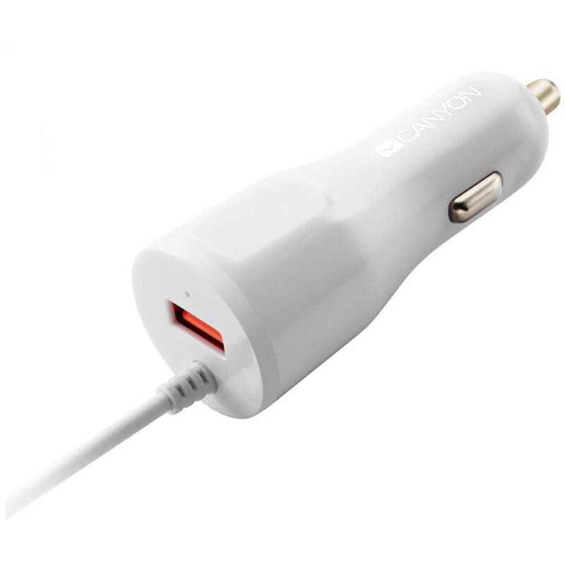 Автомобильное зарядное устройство Canyon (1USB, 2.4A) White (CNE-CCA033W) + кабель Lightning