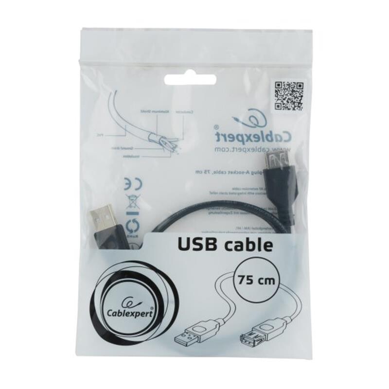 Кабель Cablexpert (CC-USB2-AMAF-75CM/300-BK), USB2.0 AM - USB2.0 AF, 0.75м