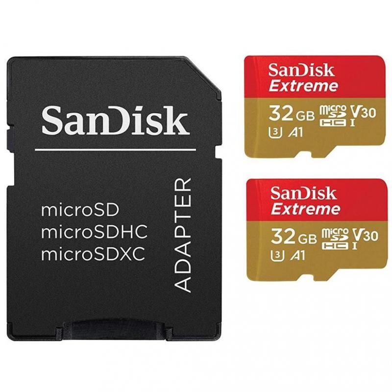 Карта пам`ятi MicroSDHC 32GB UHS-I/U3 Class 10 SanDisk Extreme A1 R100/W60MB/s + SD-adapter Twin Pack (SDSQXAF-032G-GN6AT)