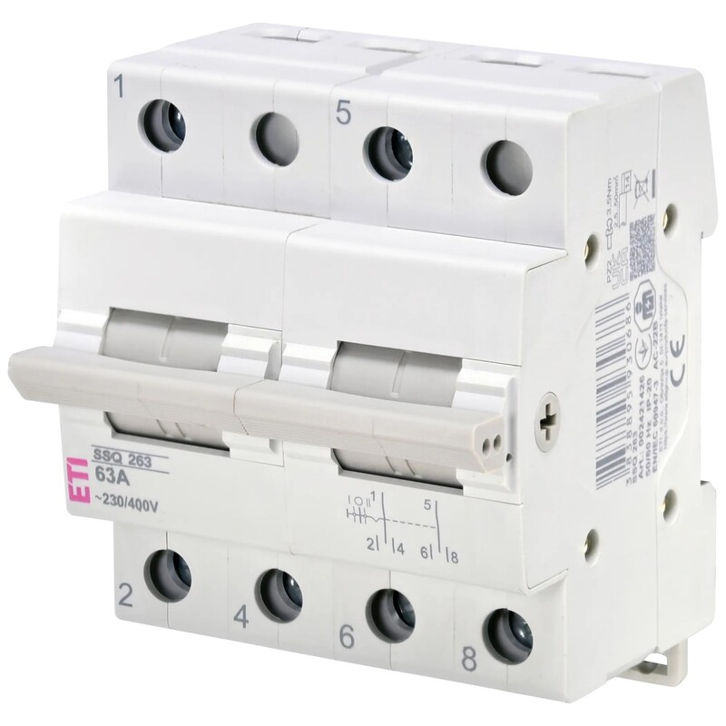Переключатель трёхпозиционный ETI SSQ 263 "1-0-2", 2p 63A (2421426)