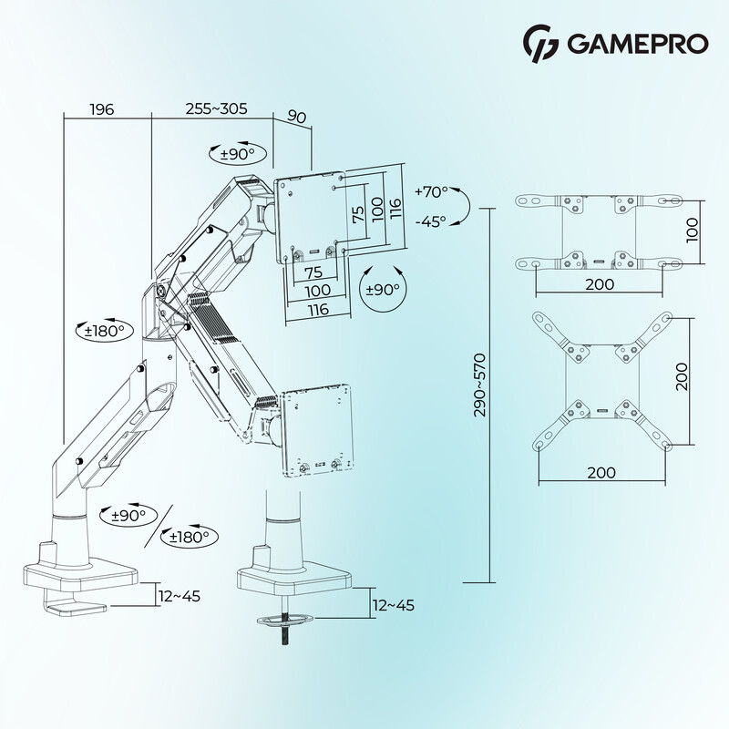 Кріплення настільне для монітора GamePro 24-57" White/Blue (MAG701WBL)