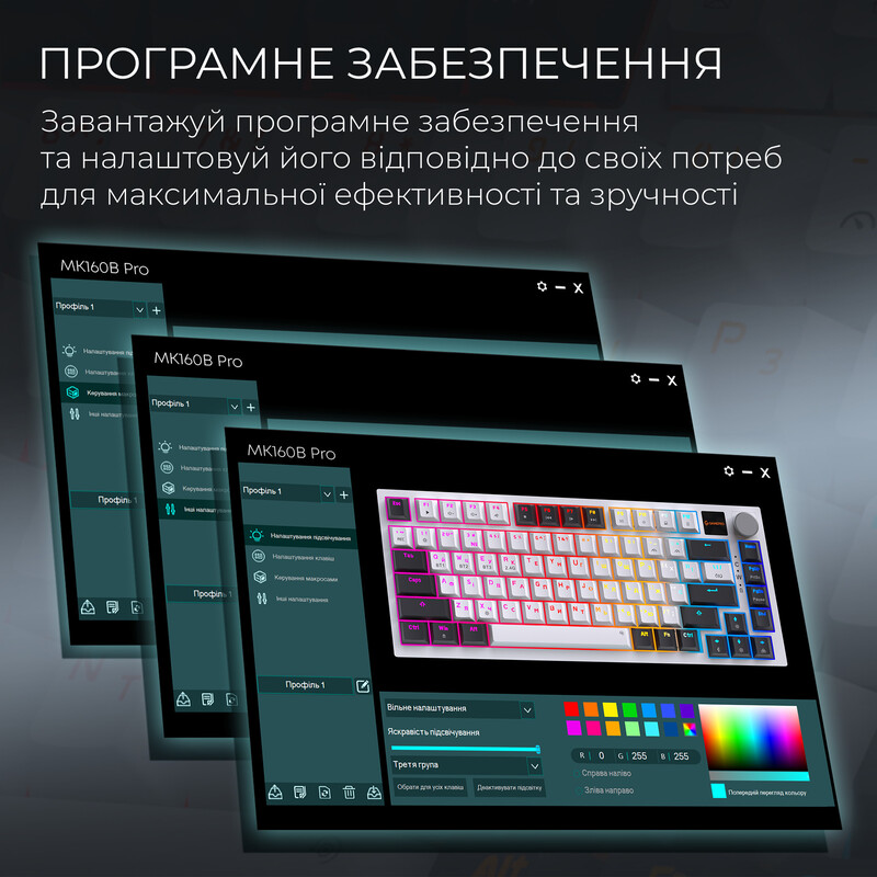 Клавіатура бездротова GamePro Asgard Valhalla QLAB Sakura Switch White With Display (MK160-W-D-QS-PRO)