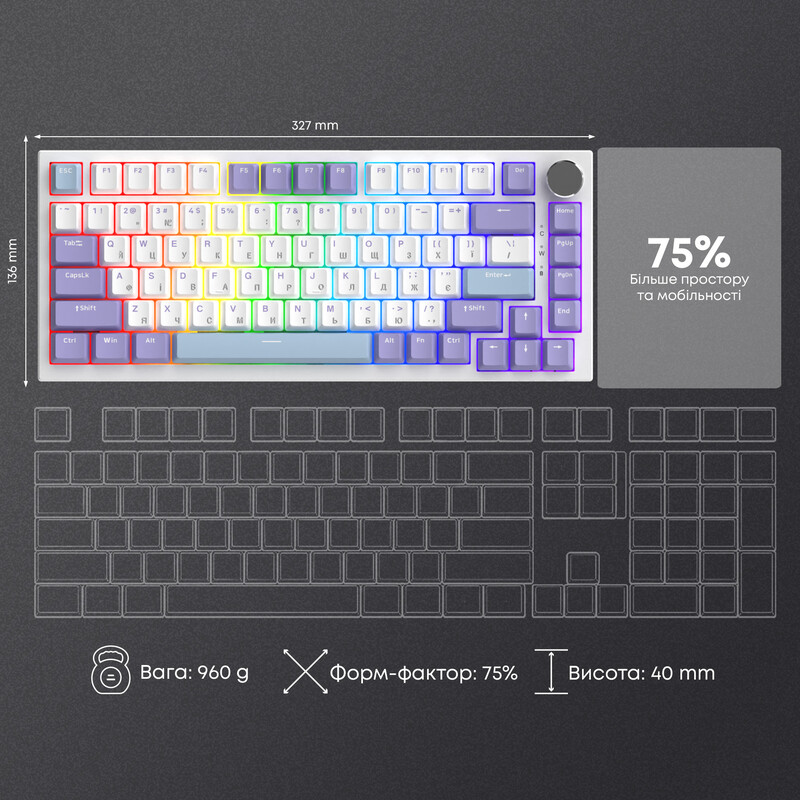 Клавіатура Ajazz AK820 Sea Salt Switch White USB-C (AK820-SS-PWB)