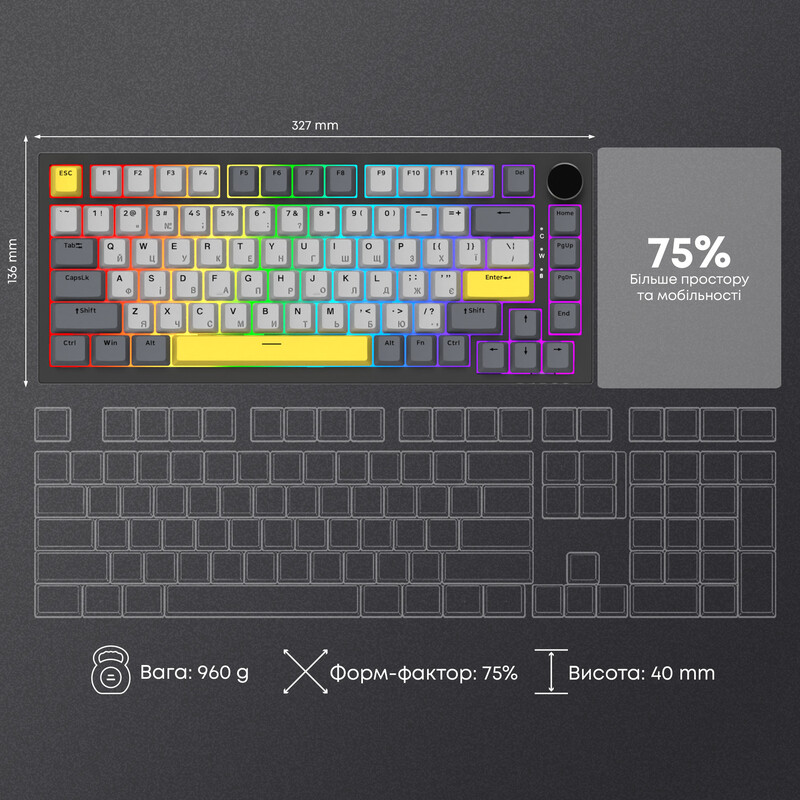 Клавіатура Ajazz AK820 Sea Salt Switch Black USB-C (AK820-SS-BGY)