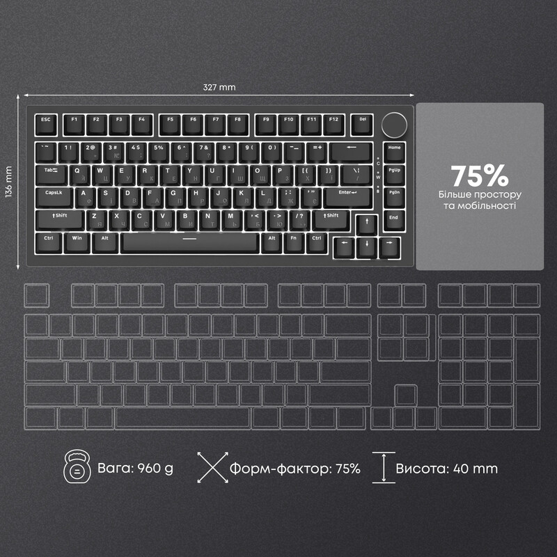 Клавіатура Ajazz AK820 Red Switch Black USB-C (AK820-R-B)