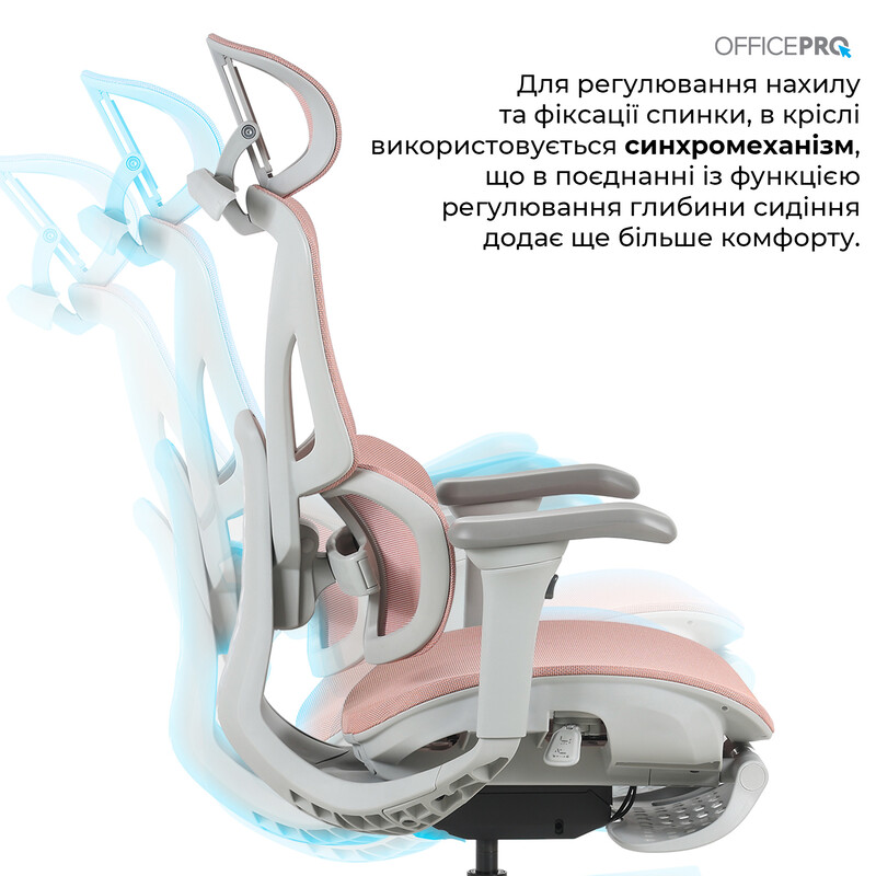 Крісло офісне OfficePro Elite OC950GLP Gray/Light Pink