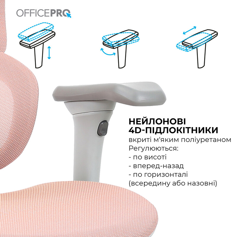 Крісло офісне OfficePro Elite OC950GLP Gray/Light Pink