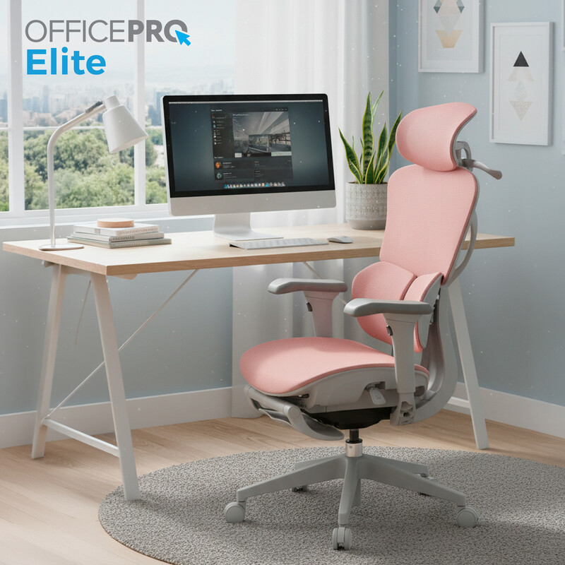 Крісло офісне OfficePro Elite OC950GLP Gray/Light Pink