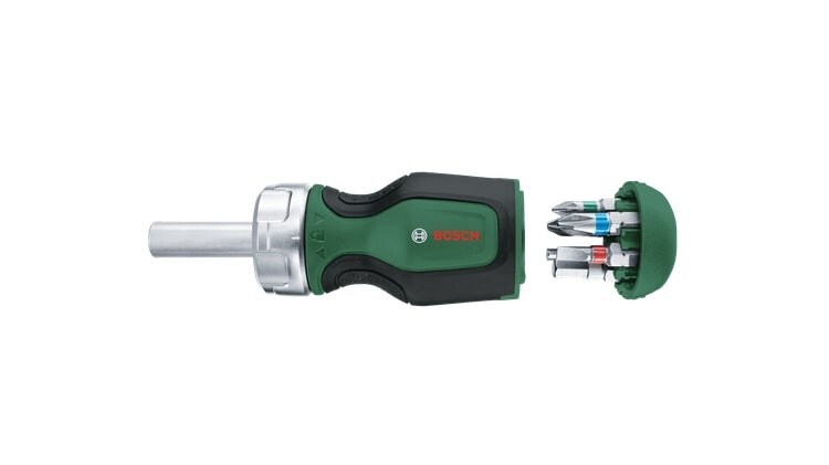 Отвертка Bosch с трещоткой, 6 насадок PZ1,PZ2,PH2,SL4,TX25,HEX5, рукоятка TPR (1.600.A03.2UZ)