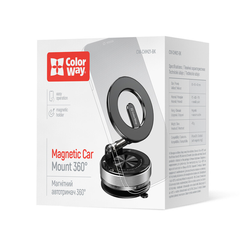 Держатель автомобильный СolorWay MagSafe 360° Black (CW-CHM21-BK)