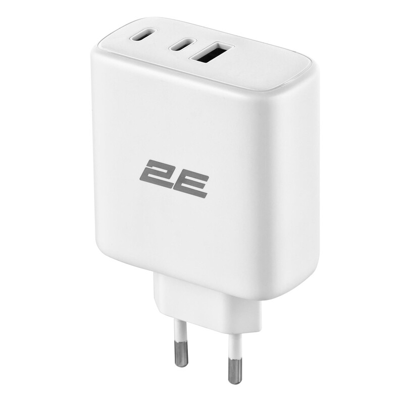 Мережевий зарядний пристрій 2E USB-C Wall Charger GaN 65W White (2E-WC3USB65W-W)