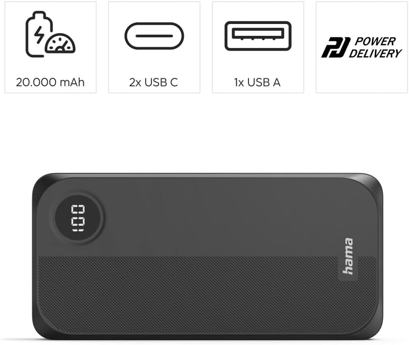 Універсальна мобільна батарея Hama 20000mAh 15W Black (00201755)