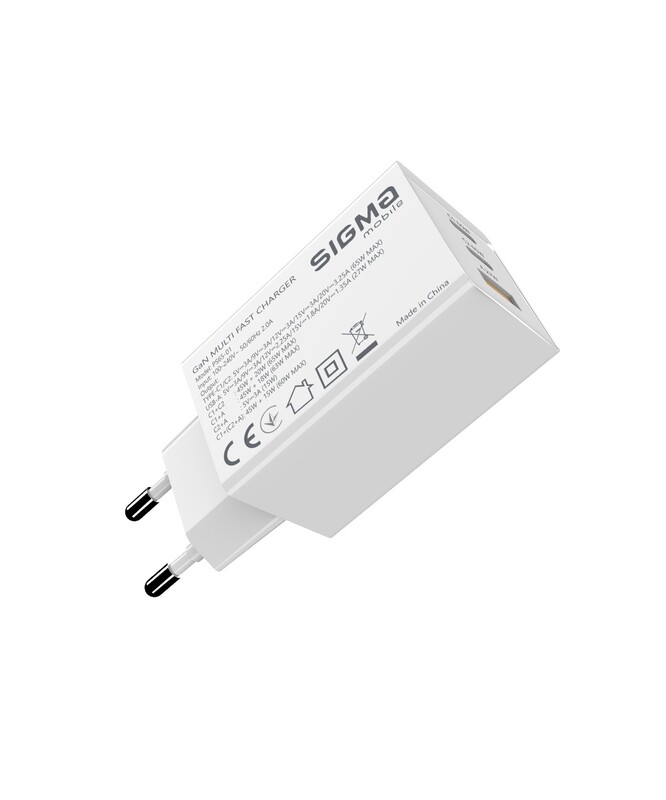 Мережевий зарядний пристрій Sigma mobile X-power 65W GaN, PD, QC (2xUSB-C + 1xUSB-A) White (PS65-01)