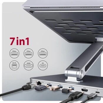 Подставка для ноутбука Axagon HMC-STND USB-C 7 in 1 Silver (HMC-STND)