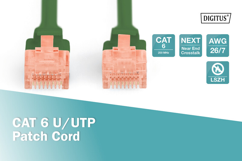 Патч-корд Digitus Cat.6 UTP, 10 м, AWG 26/7, Cu, LSZH, зелений (DK-1617-100/G)