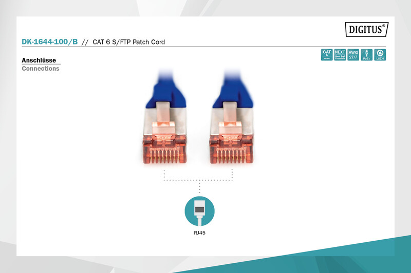 Патч-корд Digitus Cat.6 S/FTP, 10м, AWG 27/7, Cu, LSZH, синий (DK-1644-100/B)
