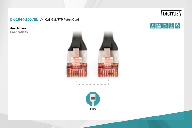 Патч-корд Digitus Cat.6 S/FTP, 10м, AWG 27/7, Cu, LSZH, чорний (DK-1644-100/BL)