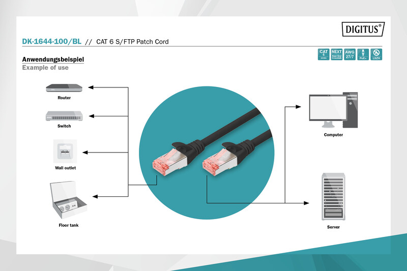 Патч-корд Digitus Cat.6 S/FTP, 10м, AWG 27/7, Cu, LSZH, чорний (DK-1644-100/BL)