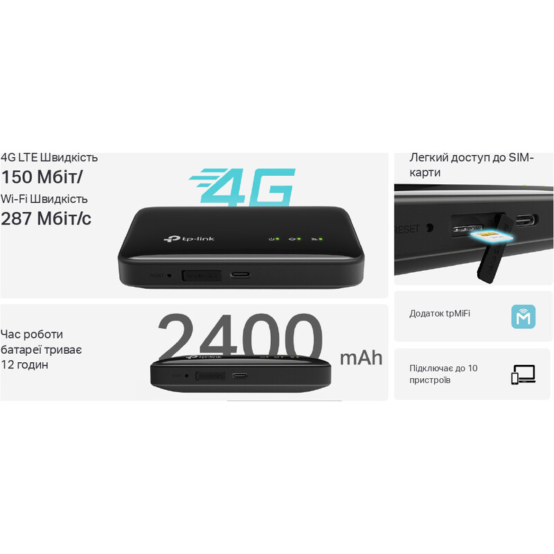 Бездротовий 3G/4G маршрутизатор TP-Link M7005 Black