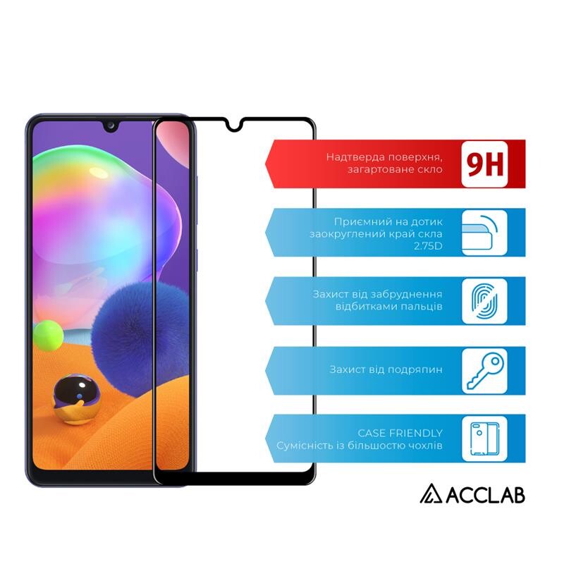Защитное стекло ACCLAB Full Glue для Samsung Galaxy A31 SM-A315 Black (1283126508578)