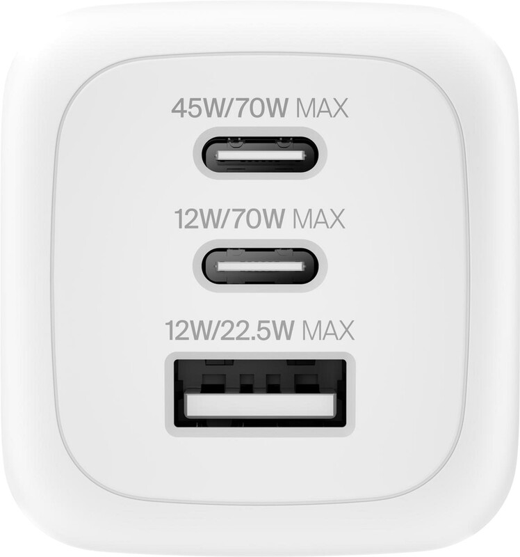 Мережевий зарядний пристрій Belkin BoostCharge Pro 3-Port GaN Wall Charger 70W White (WCH018HQWH)