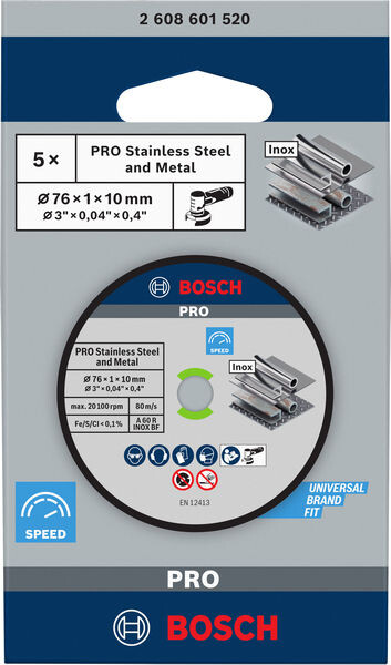 Диск отрезной Bosch Professional Expert для нержавеющей стали, 76х10х1 мм, 5 шт. (2.608.601.520)