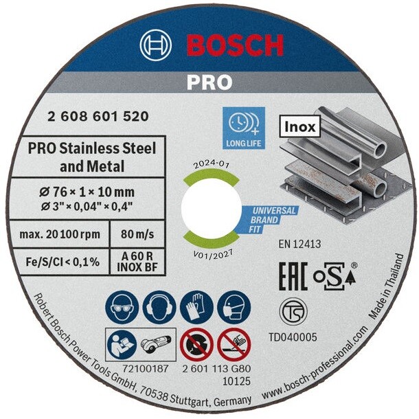 Диск отрезной Bosch Professional Expert для нержавеющей стали, 76х10х1 мм, 5 шт. (2.608.601.520)