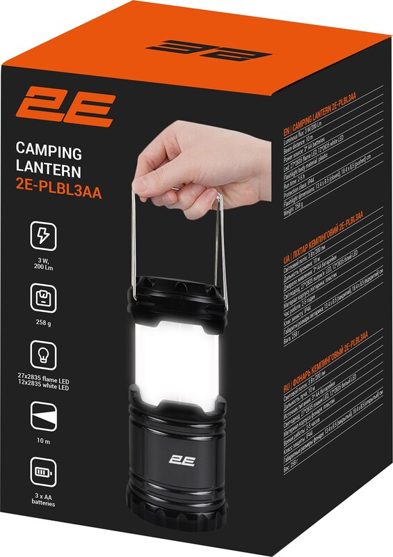 Ліхтар кемпінговий на батарейках 2E Flame 3 Вт складаний Black (2E-PLBL3AA)