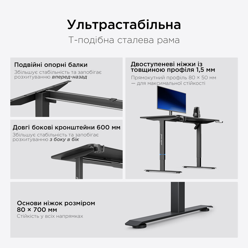 Компьютерный стол Anda Seat Xtreme E 1600x800 Black (AD-D-DD1-1600-06-B)