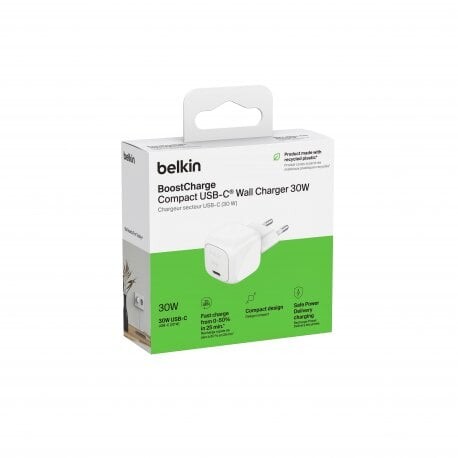 Мережевий зарядний пристрій Belkin BoostCharge Compact USB-C Wall Charger 30W White (WCA008KQWH)