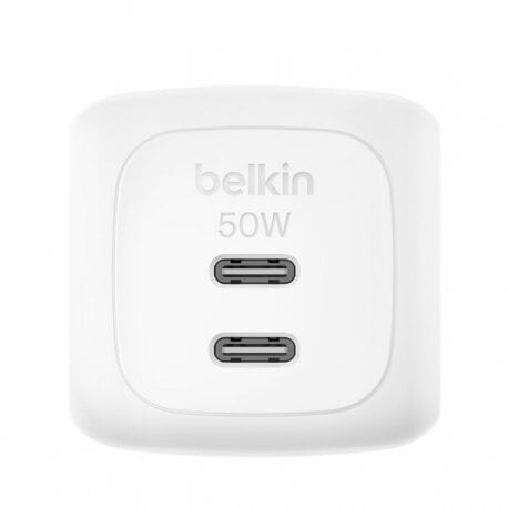 Мережевий зарядний пристрій Belkin BoostCharge Pro Dual USB-C GaN Wall Charger 50W + USB-C 1м White (WCH019KQ1MWH-B6)