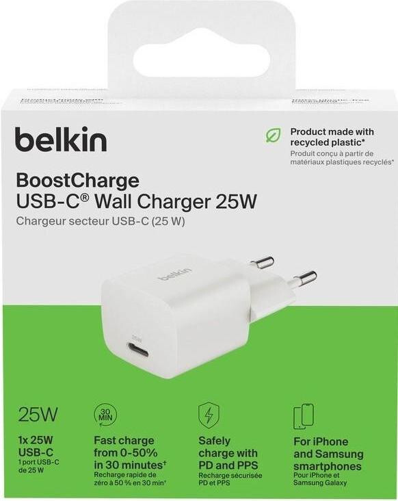 Мережевий зарядний пристрій Belkin BoostCharge USB-C Wall Charger 25W White (WCA012KQWH)