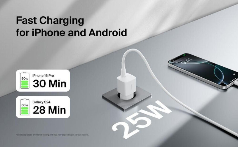 Мережевий зарядний пристрій Belkin BoostCharge USB-C Wall Charger 25W White (WCA012KQWH)