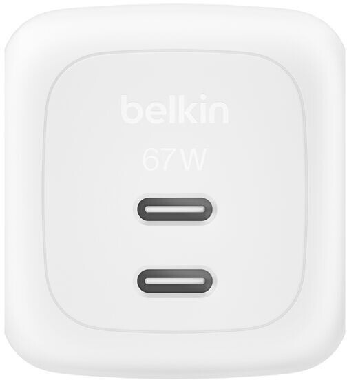 Мережевий зарядний пристрій Belkin BoostCharge Pro New Dual USB-C GaN Wall Charger 67W White (WCH020KQWH)