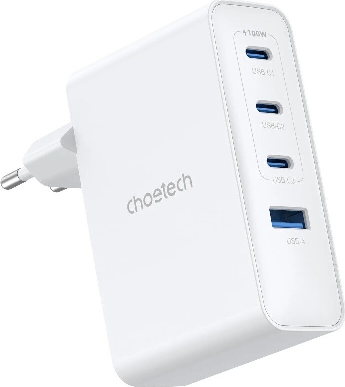 Мережевий зарядний пристрій Choetech GaN PD100W 4Ports White (PD9002)