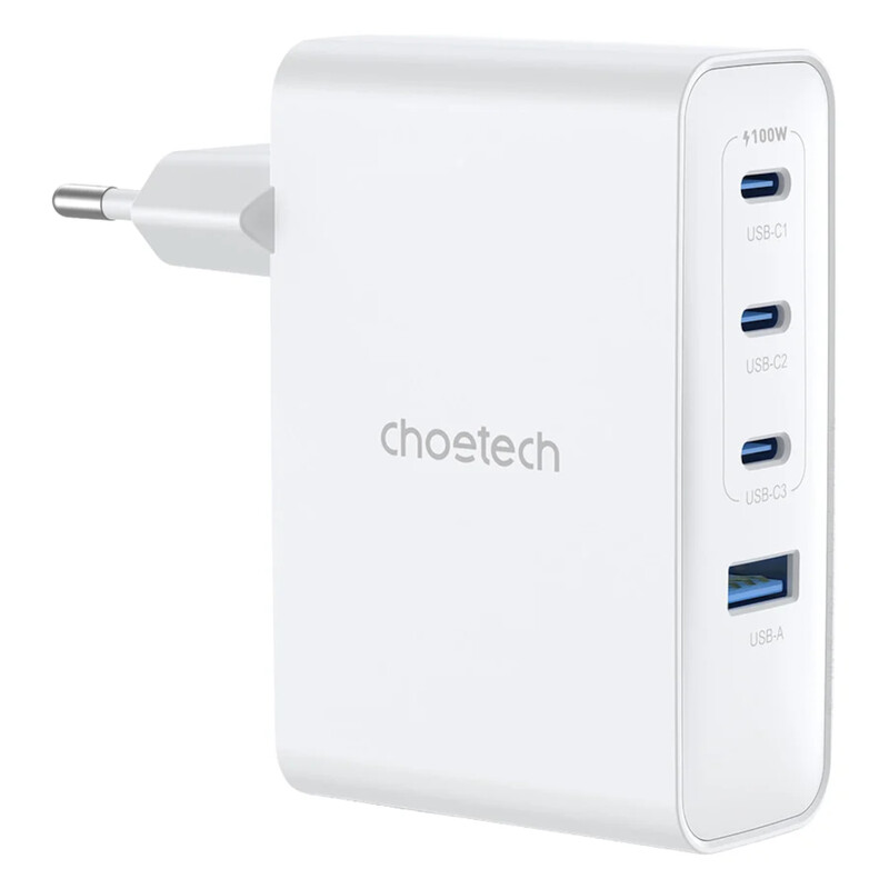Мережевий зарядний пристрій Choetech GaN PD100W 4Ports White (PD9002)