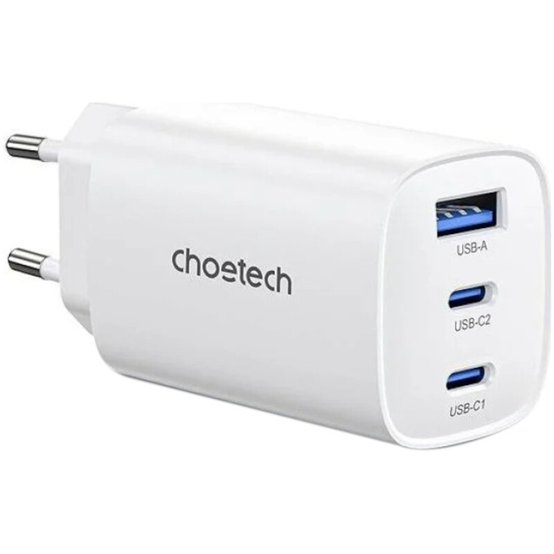Мережевий зарядний пристрій Choetech GaN PD65W 3Ports White (PD9006)