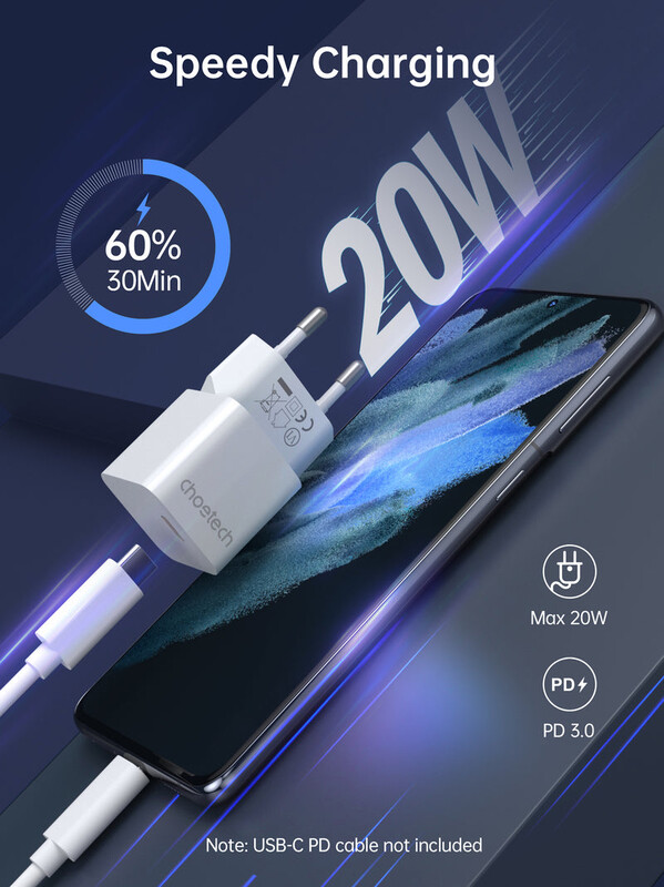 Мережевий зарядний пристрій Choetech GaN PD20W White (PD9031)
