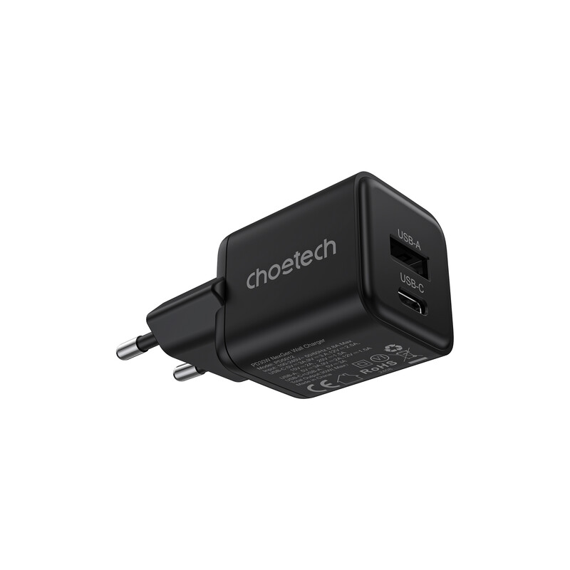 Сетевое зарядное устройство Choetech (USB-C+USB-A) Black (PD5012-EU-BK)