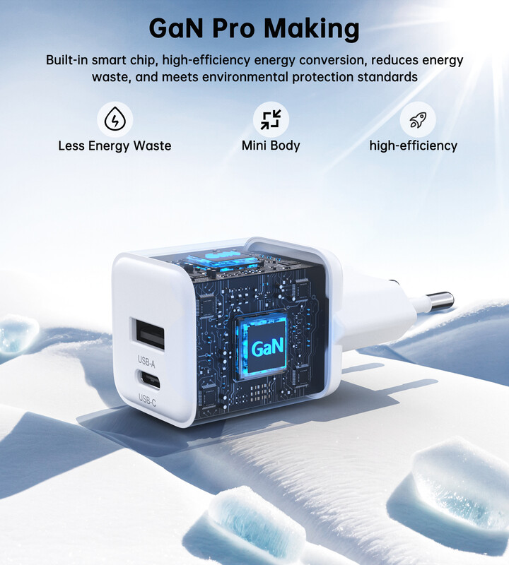 Мережевий зарядний пристрій Choetech (USB-C+USB-A) White (PD5012-EU-WH)
