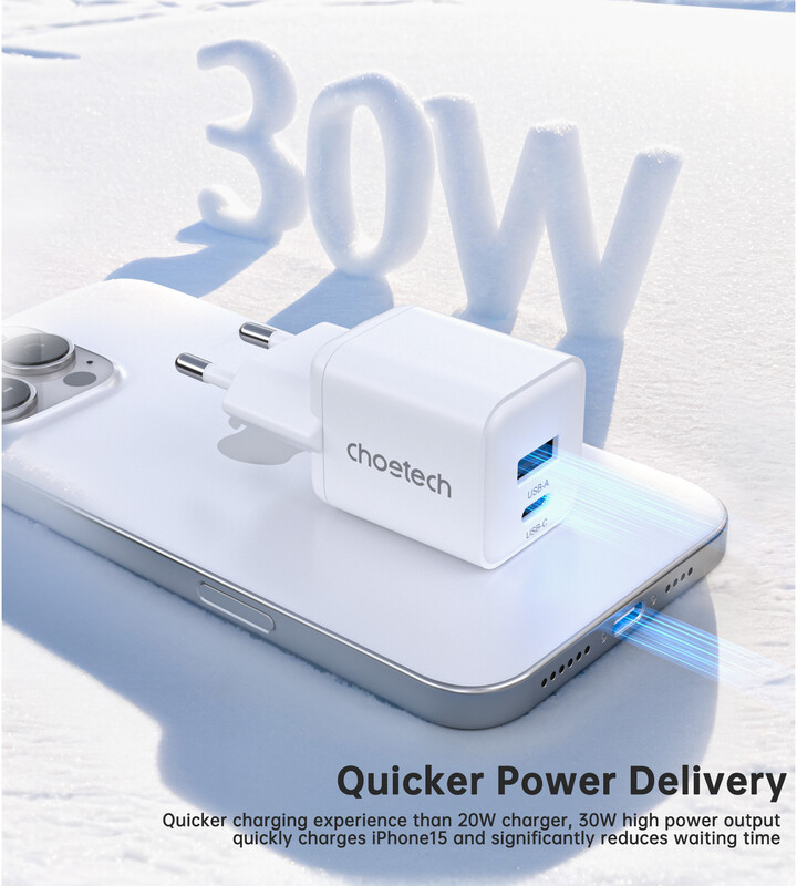 Мережевий зарядний пристрій Choetech (USB-C+USB-A) White (PD5012-EU-WH)